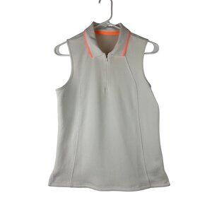 Athleta Womens Sleeveless White Performance Polo Top With Neon Trim Medium